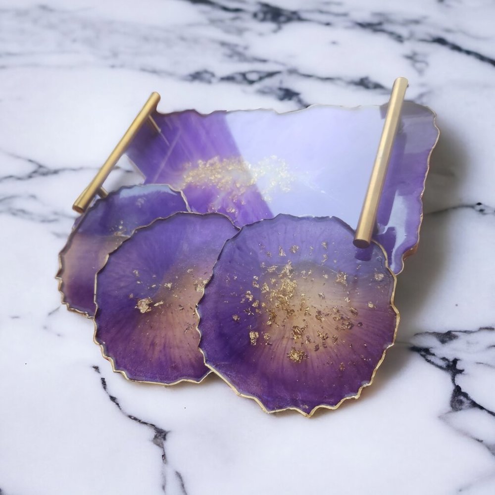 Handmade Resin Tray + Coaster Set